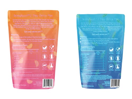 Skinny Boost 28 Day Detox Tea Kit –Daytime (28 Bags) + Evening -(14 Bags) – Herbal Detox for Weight, Metabolism, Energy, Bloating & Colon Cleanse – Green Tea, Senna, Vegan, Keto, Non-GMO, Sugar-Free