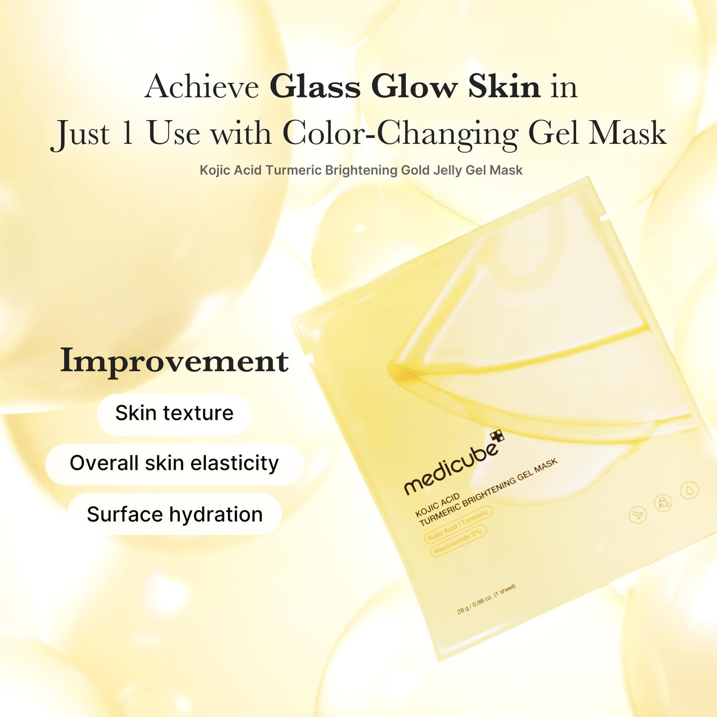 medicube Kojic Acid Turmeric Brightening Gold Jelly Gel Mask | Overnight Face Mask for Glass Glow Skin- Elasticity, Hydrating, Firming and Moisturizing | Korean Skincare, 28g x 4ea