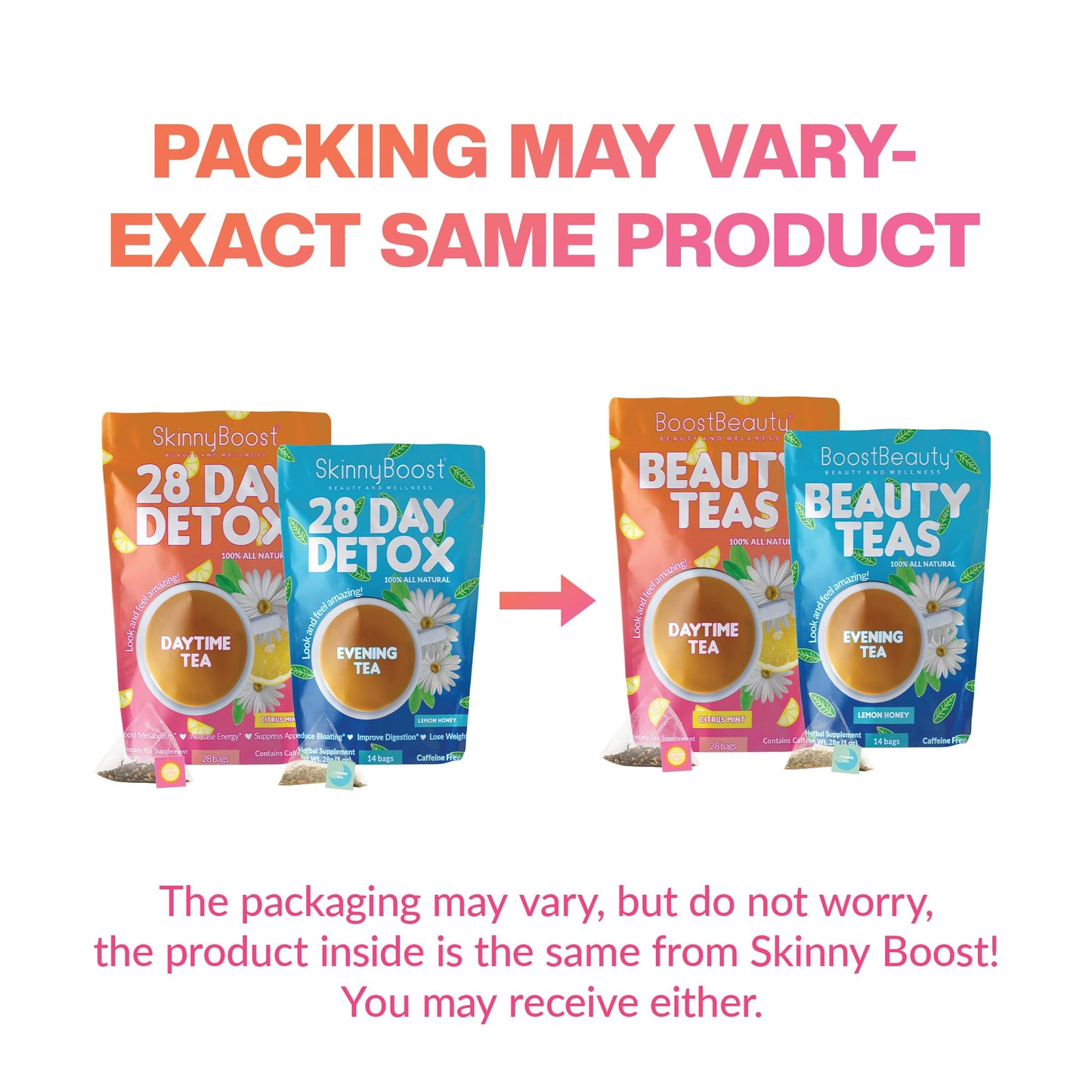 Skinny Boost 28 Day Detox Tea Kit –Daytime (28 Bags) + Evening -(14 Bags) – Herbal Detox for Weight, Metabolism, Energy, Bloating & Colon Cleanse – Green Tea, Senna, Vegan, Keto, Non-GMO, Sugar-Free