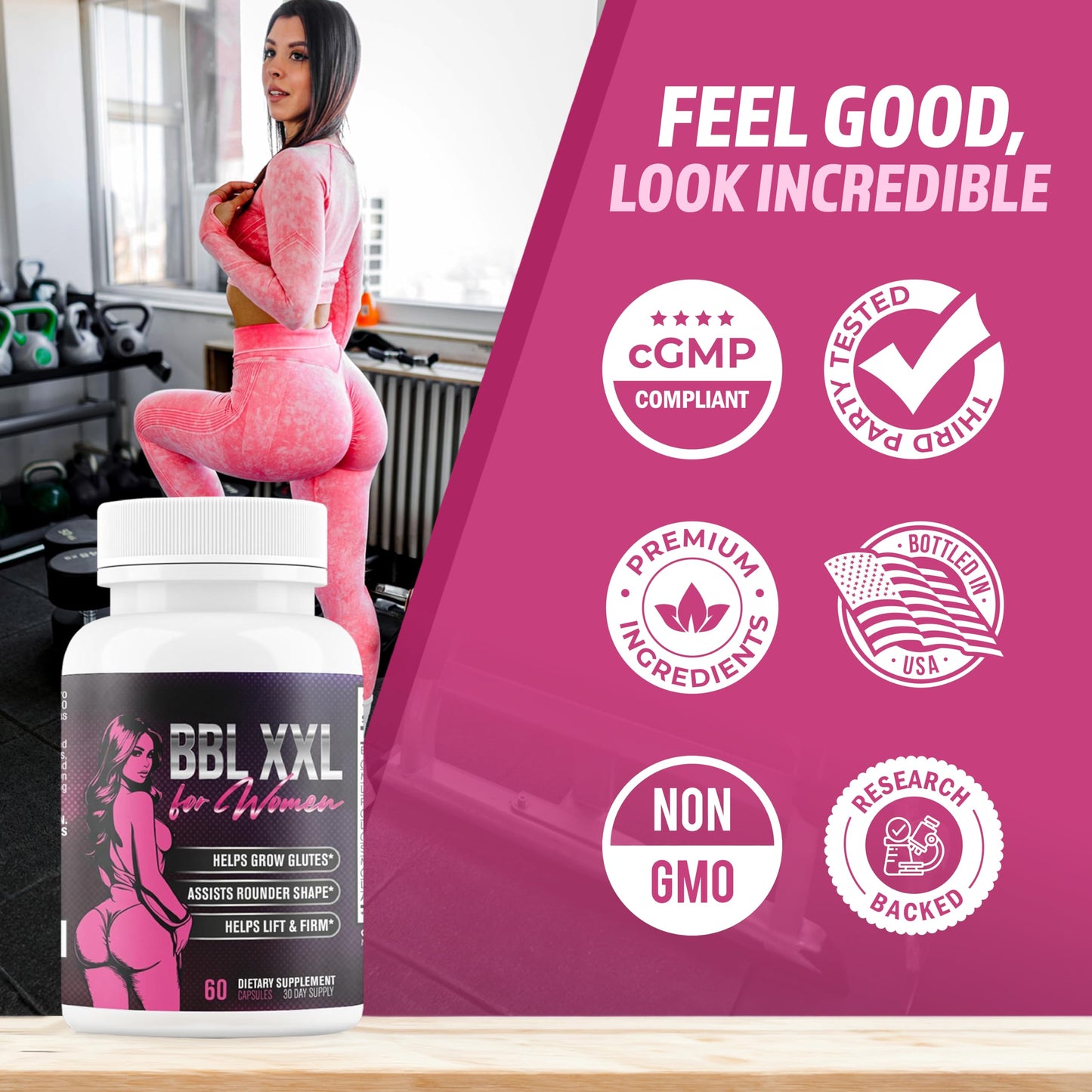 BBL XXL for Women | Weight Gainer for Women to Grow Thicker Booty & Enhance Curves | Helps Naturally Curve & Shape Body | Grow Rounder, Wider & Thicker Glutes for Fast Results - 60 Capsules