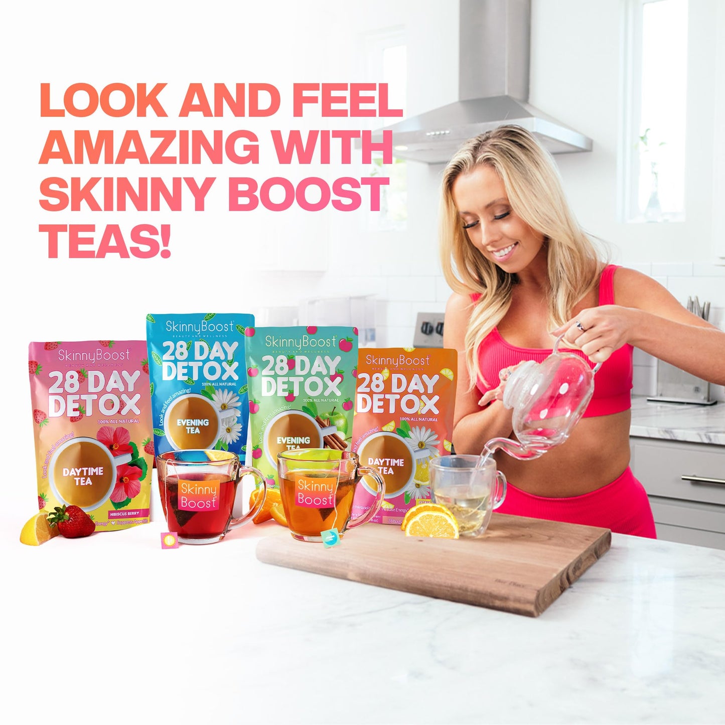 Skinny Boost 28 Day Detox Tea Kit –Daytime (28 Bags) + Evening -(14 Bags) – Herbal Detox for Weight, Metabolism, Energy, Bloating & Colon Cleanse – Green Tea, Senna, Vegan, Keto, Non-GMO, Sugar-Free
