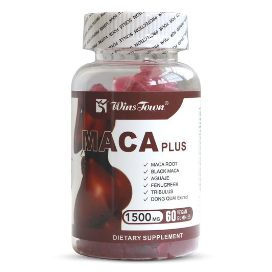 Wins Town Maca Plus Gummies, 1500mg Big Booty Enhancer with Black Maca Root & Dong Quai Extract, 60 Count