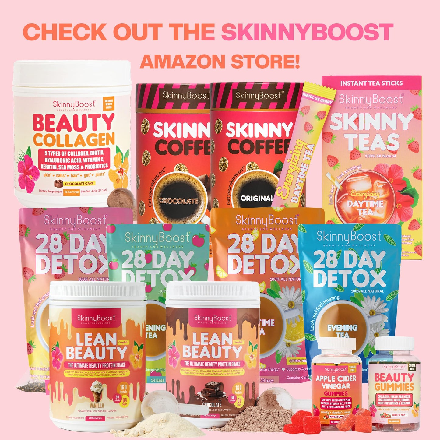 Skinny Boost 28 Day Detox Tea Kit –Daytime (28 Bags) + Evening -(14 Bags) – Herbal Detox for Weight, Metabolism, Energy, Bloating & Colon Cleanse – Green Tea, Senna, Vegan, Keto, Non-GMO, Sugar-Free